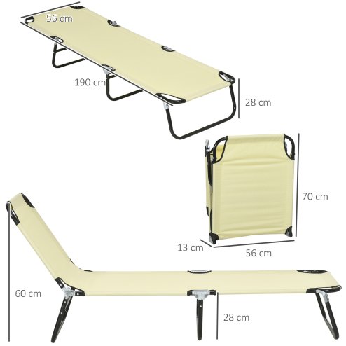 Outsunny Folding Sun Loungers Set of 2, Outdoor Day Bed with 5-Position Adjustable Backrest, Portable Recliner Garden Chairs with Breathable Mesh for Beach, Patio, Beige