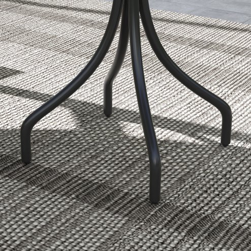 Outsunny ??66cm Garden Side Table, Round Bistro Coffee Table, Outdoor Patio Table with Steel Frame and Slat Tabletop for Balcony and Porch, Grey Wood Grain