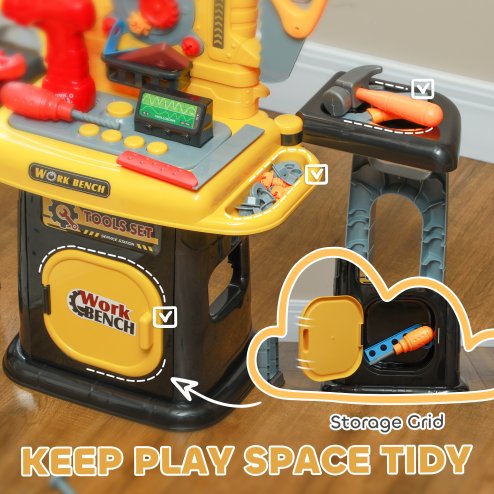 AIYAPLAY Kids Tool Bench, Workbench Kids Tool Set, 102 Pieces with Electric Drill, Storage, for Ages 3-6 Years, Yellow