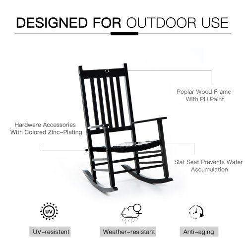 Outsunny Outdoor Porch Rocking Chair Armchair Wooden Patio Rocker Balcony Deck Garden Seat Black