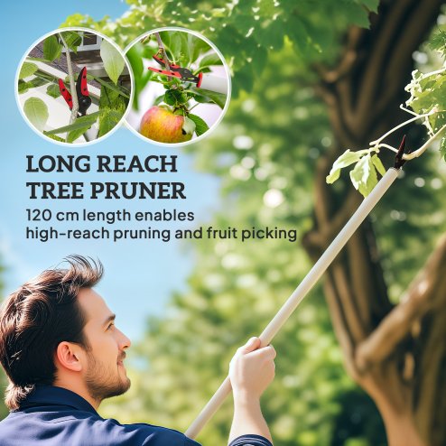 Outsunny 120 cm Tree Pruner, Tree Lopper Long Reach, Lightweight & Strong, Long Reach Tree Trimmer with Aluminium Pole for Fruit Picking and Pruning