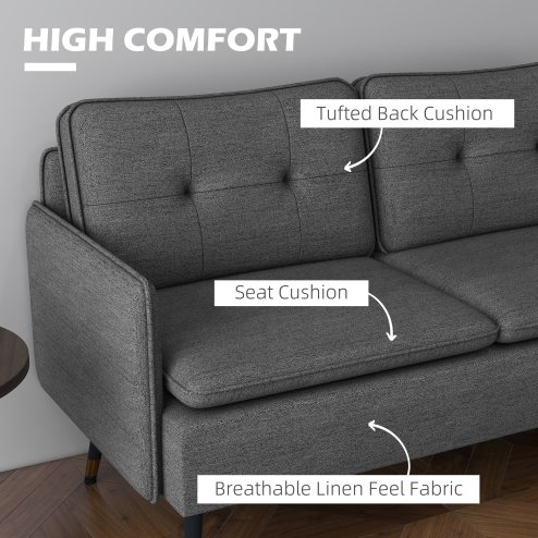 HOMCOM Modern Two Seater Sofa, Button Tufted Loveseat with Cushions and Steel Legs for Living Room, Guest Room