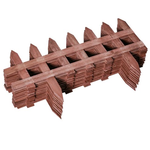 Outsunny Pack of 12 Wooden Border Fences, Garden Fixed Picket Fence for Lawn Edging, Flowerbed, 60L x 1D x 34H cm, Rustic Brown
