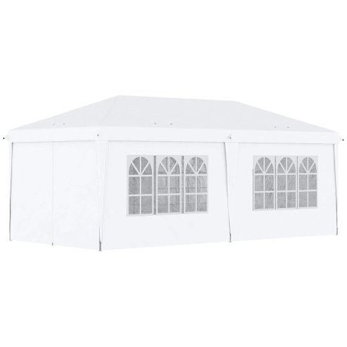 Outsunny 3 x 6 m Garden Pop Up Gazebo, Wedding Party Tent Marquee, Water Resistant Awning Canopy with Sidewalls, Windows, Carry Bag, White