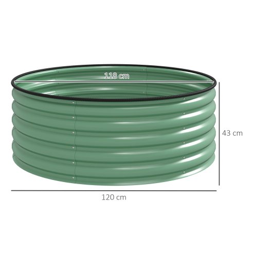 Outsunny Galvanised Raised Garden Bed with Safety Edging, Outdoor Raised Planter Box with Gloves and Open Bottom, Metal Raised Bed for Flowers, Vegetables and Herbs, 120 x 120 x 43cm, Light Green