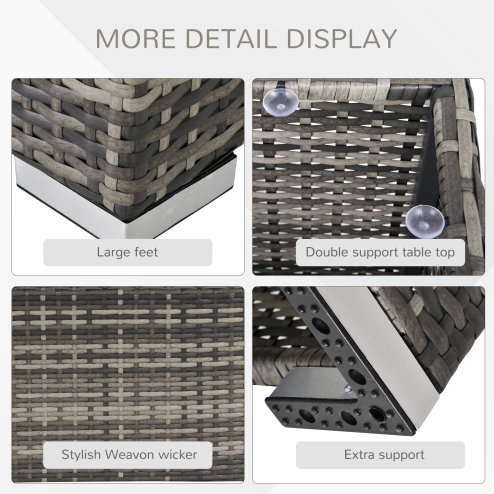 Outsunny Rattan Garden Coffee Table, 65 cm Square Garden Rattan Table with Tempered Glass Top, All-Weather Wicker Bistro Outdoor Furniture for Patio, Balcony, Porch, Deep Grey