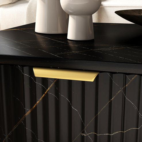 HOMCOM Marble-Effect Coffee Table with Storage, Living Room Table with Drawer and 2 Open Shelves, Modern Centre Table with Fluted Door, Black