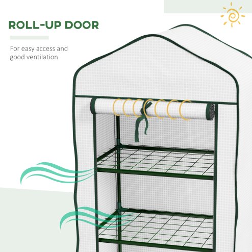 Outsunny 3 Tier Mini Greenhouse with Reinforced PE Cover, Portable Indoor Outdoor Greenhouse with Roll-up Door and Wire Shelves, 127H x 59W x 39D cm, White