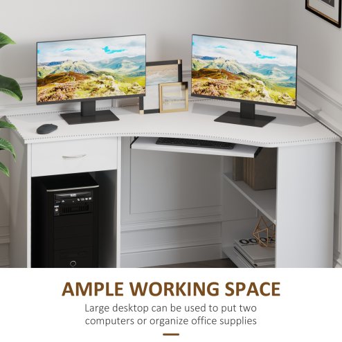HOMCOM L-Shaped Corner Computer Desk w/ 2 Shelves Wide Worktop Keyboard Tray Drawer & CPU Stand Home Office Study Bedroom Furniture