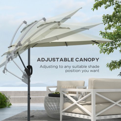 Outsunny 3(m) Cantilever Parasol with Cross Base, Banana Parasol with Crank Handle, Tilt and 8 Ribs, Round Hanging Patio Umbrella for Outdoor Pool, Garden, Balcony, Cream