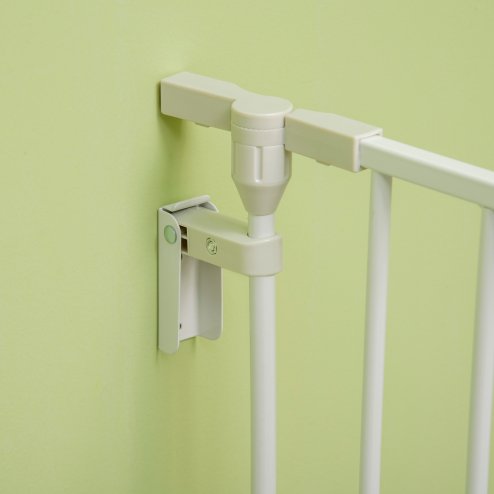 PawHut Pet Safety Gate, 5 Panels Playpen Fireplace, Metal Fence, Stair Barrier, Room Divider w/ Walk-Through Door - White