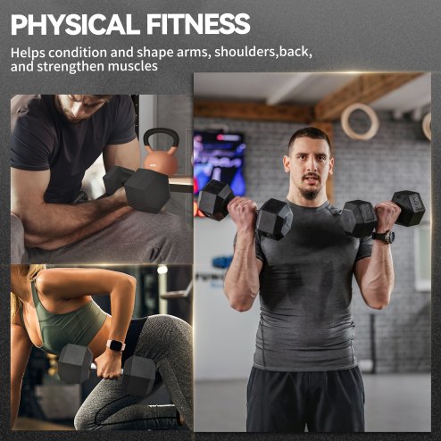 HOMCOM 2x15KG Rubber Hex Dumbbell Portable Hand Weights Dumbbell for Home Gym Workout Fitness