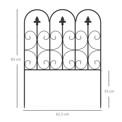 Outsunny Decorative Garden Fencing, 83cm (H) x 3m (L) 5PCs Outdoor Picket Fence Panels, Rustproof Metal Wire Landscape Flower Bed Border Edging Animal Barrier, Black