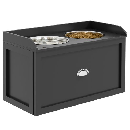 PawHut Stainless Steel Raised Dog Bowls, Double Dog Food and Water Bowl w/ 21L Storage Drawer, for Large Dogs - Black