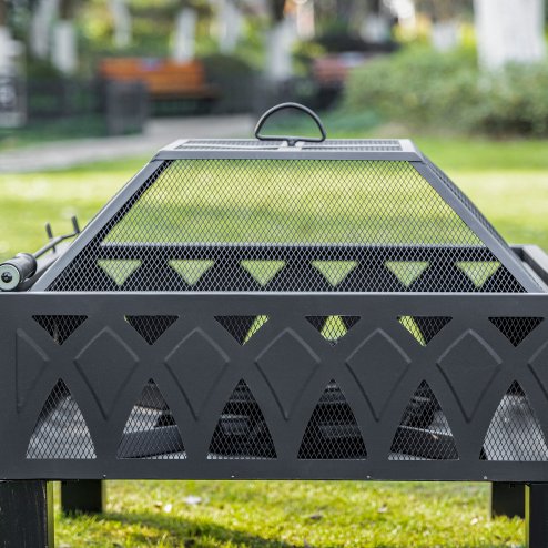 Outsunny 66cm Outdoor Fire Pit with Screen Cover, Wood Burner, Log Burning Firepit Bowl with Poker for Patio, Backyard, Black