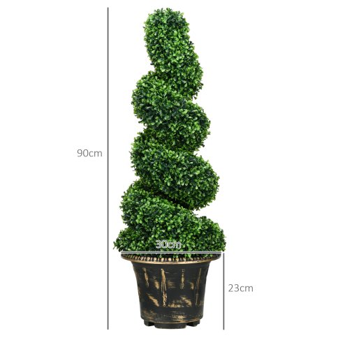 HOMCOM Set of 2 Decorative Artificial Plants Topiary Spiral Boxwood Trees in Pot, Fake Plants for Home Indoor Outdoor Decor, 90cm