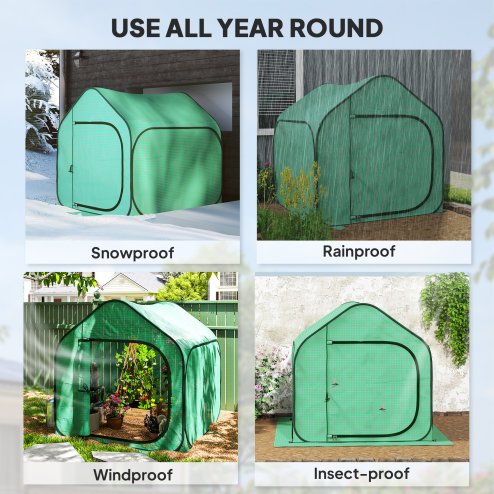 Outsunny Mini Pop Up Greenhouse with Reinforced PE Cover, Foldable Small Greenhouse with Zipper Door for Indoor Outdoor, 150 x 148 x 148 cm, Green