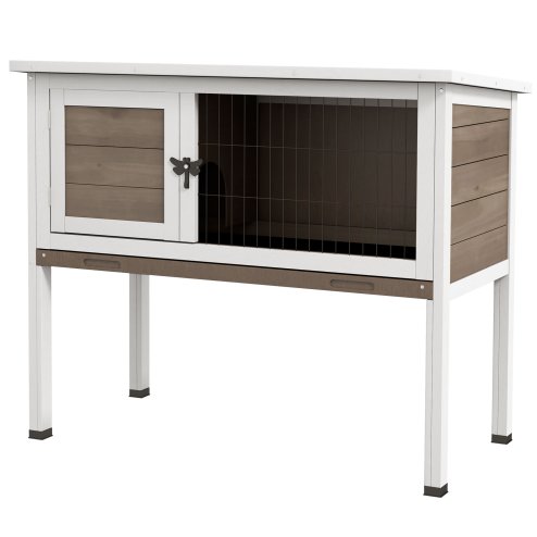 Pawhut Wooden Guinea Pig Hutch, Small Animal Cage with Slide-out Tray, Openable Asphalt Roof, 84 x 43 x 70cm, Brown