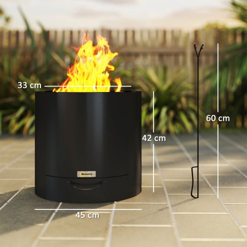 Outsunny Outdoor Round Fire Pit with Ash Tray, Wood Burning Firepit with Fire Poker for Patio Bonfire BBQ Camping, Black