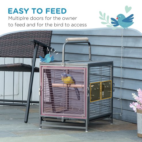 PawHut Bird Cage Budgie Cage for Budgie, Lovebirds, Green Cheek Canary, Parakeet, Cockatiel, Travel Breeding Cage w/ Wooden Perch Handle, 48 x 38 x 65 cm