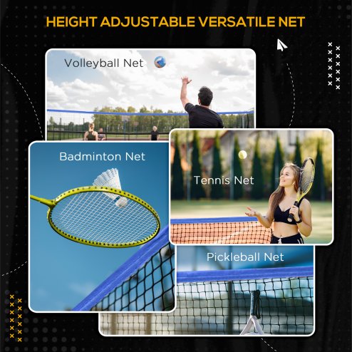SPORTNOW 4m Badminton Net, Foldable Height Adjustable Outdoor Sports Net with Carry Bag, for Tennis, Badminton, Pickleball, Volleyball, Black and Blue