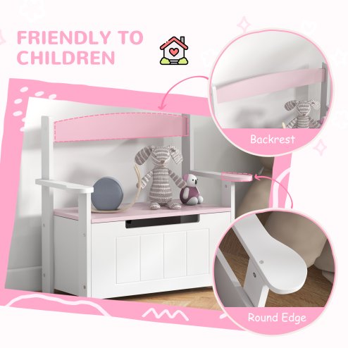 AIYAPLAY Toy Box, 2 in 1 Toy Storage Chest Kids with Lid, Large Toy Storage Organiser Bench for Bedroom, Nursery, Playroom, Pink