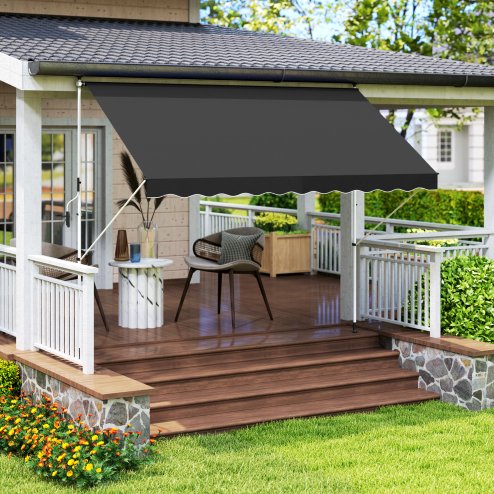 Outsunny Balcony 3 x 1.5m Manual Adjustable Awning, DIY Patio Clamp Awning Canopy, Retractable Shade Shelter Easy to Move for Balcony, Black