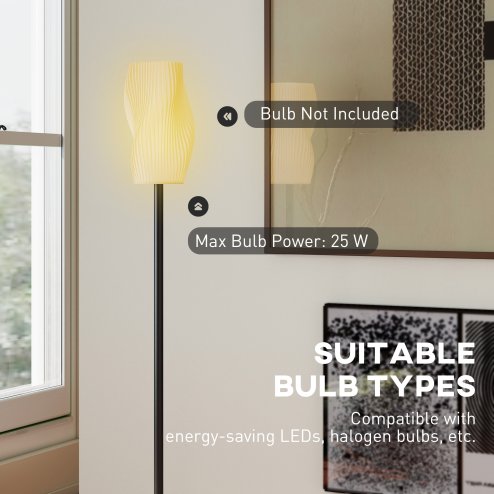 HOMCOM Floor Lamp for Living Room, 3D Printed Modern Standing Lamp with Flowing Curved Shade & Foot Switch, Minimalist Tall Pole Lampshade for Bedroom, Office, E27 Holder without Bulb (25W Max), White