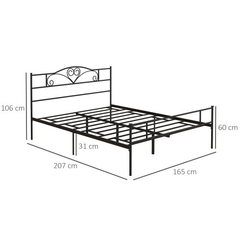 HOMCOM 5ft4 King Metal Bed Frame, Steel Bed Base with Headboard and Footboard, 31cm Under-bed Storage Space and Metal Slat Support for Bedroom, 165 x 211cm, Black