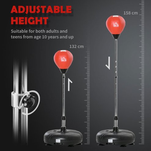 HOMCOM Punching Bag with Stand, Freestanding Boxing Bag Set, with Speedball, 132-158cm Adjustable Height, for Teens, Red/Black