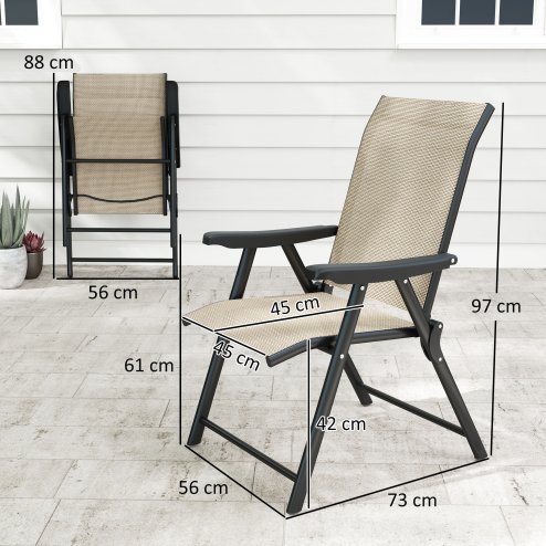 Outsunny Set of 4 Folding Chair, Garden Chair Set with Breathable Mesh Back and Seat, Outdoor Camping Chairs with Armrests, Steel Frame for Deck Balcony, Brown