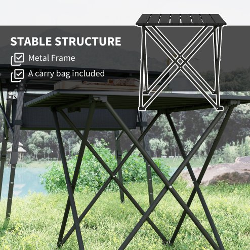 Outsunny Folding Camping Table, Lightweight Metal Picnic Table with Carry Bag, Foldable Table for Outdoor Camping, Picnic, Hiking, BBQ, Fishing, Black