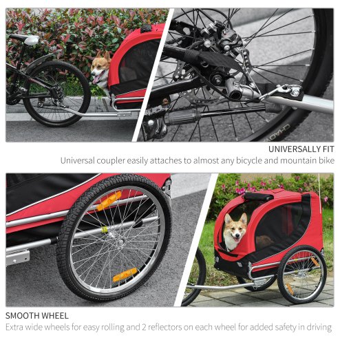 PawHut Steel Dog Bike Trailer Pet Cart Carrier for Bicycle Kit Water Resistant with Hitch Coupler Travel Red and Black