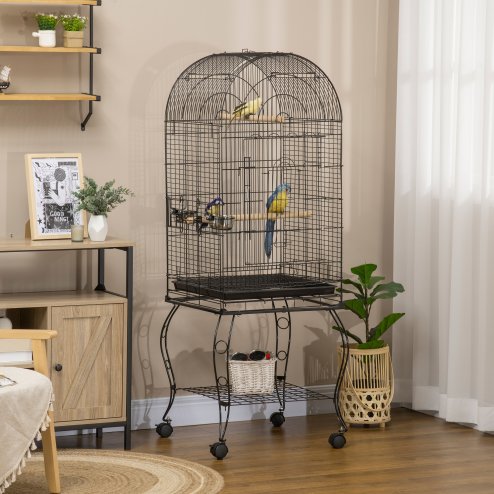 PawHut Bird Cage Budgie Cage Large Aviary for Parrot Finch Cockatiel with Stand, Shelf, Top Access