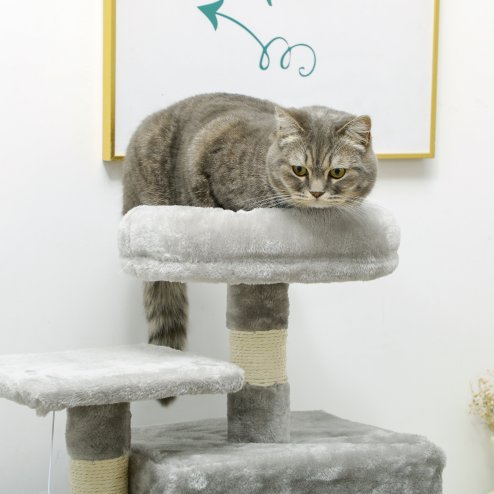 PawHut 132cm Cat Tree for Large Cats, Cat Activity Centre with Scratching Posts, Hammock, Cat House, Bed, Perches, Ladder, for Indoor Use - Grey