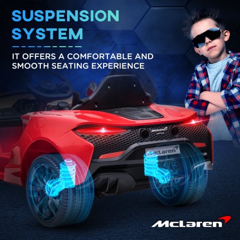 HOMCOM McLaren Licensed 12V Kids Electric Ride-On Car with Butterfly Doors, Powered Electric Car with Remote Control, Music, Horn, Headlights, MP3 Slot, Suspension Wheels, for Ages 3-6 Years - Red