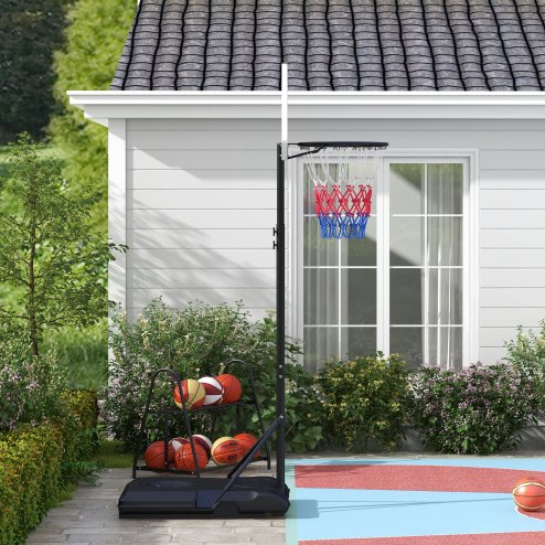 SPORTNOW Height Adjustable Basketball Hoop and Stand, Free Standing Basketball Stand Net Set System w/ Wheels, Enlarged Base, PE Backboard, 179-209cm