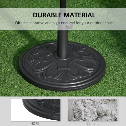 Outsunny 13kg Garden Parasol Base, Round HDPE Concrete Patio Umbrella Stand for 35mm / 38mm / 48mm Pole, Outdoor Sun Shade Parasol Weight Holder, Black