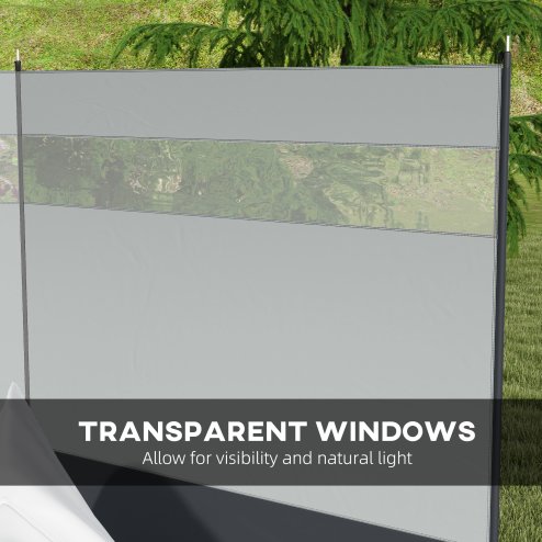 Outsunny Camping Windbreak, 4 Pole Windbreaker Blocker with Clear Windows, Carry Bag and Steel Poles, for Beach Caravan Campervan, 440 x 140cm, Grey