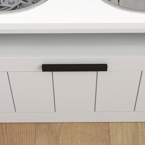 PawHut Raised Dog Bowl, Elevated Pet Bowls with Slow Feeder, Two Stainless Steel Bowls, Drawer, for Large & Extra Large Dogs, White