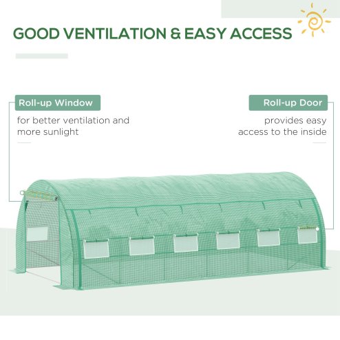 Outsunny 6 x 3 x 2 m Polytunnel Greenhouse with Roll-up Side Walls, Walk-in Grow House Tent with Steel Frame, Reinforced Cover, Zipped Door and 12 Mesh Windows for Garden, Green