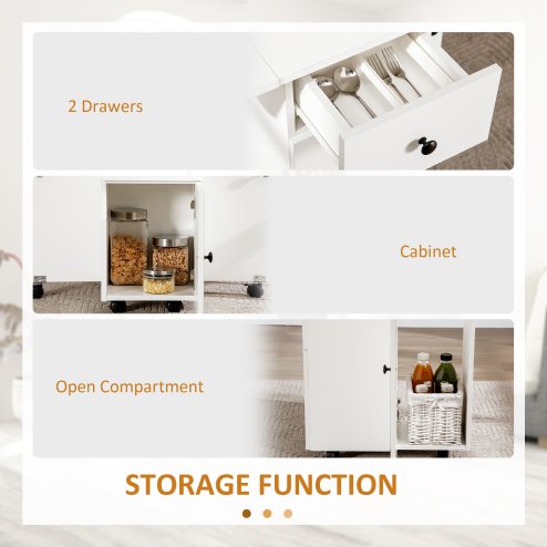 HOMCOM Folding Dining Table for 4-6, Rolling Drop Leaf Table on Wheels with Storage Drawers, Cabinet and Open Shelf for Kitchen, Dining Room