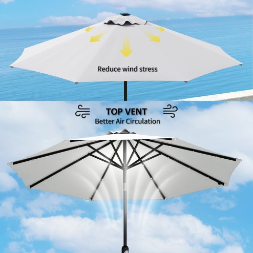 Outsunny 3 m Replacement Parasol Canopy with Top Vent, UPF 50+ Garden Parasol Replacement Canopy, 8 Rib Parasol Cover Replacement Fits Various Frames