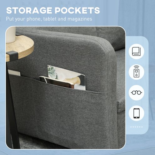 HOMCOM Pull Out Double Sofa Bed, Fabric 2 Seater Sofa Couch with Pillows and Side Pockets, Convertible Sleeper for Living Room, Grey