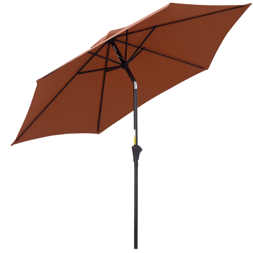 Outsunny 2.6M Garden Parasol Umbrella with Tilt and Crank, Outdoor Sun Parasol Sunshade Shelter with Aluminium Frame, Coffee
