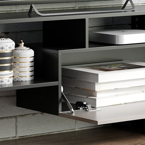 HOMCOM Modern TV Cabinet with Wall Shelf, TV Unit with Storage Shelf and Cabinet, for Wall-Mounted 65