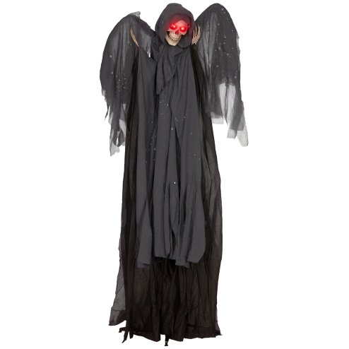 HOMCOM 195cm Winged Grim Reaper Outdoor Halloween Decoration, Halloween Animatronic with Sound Activated, Light Up Eyes, Sound Effects, Animated Prop for Haunted House