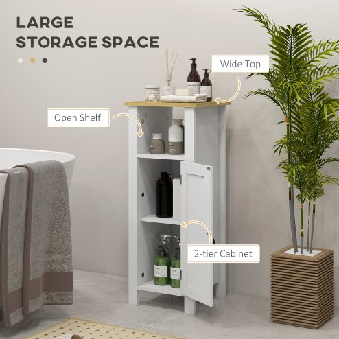 kleankin Slim Bathroom Storage Unit with Open Shelf, Bathroom Storage Cabinet with Beadboard Door and Adjustable Shelf, 32 x 30 x 80 cm, White