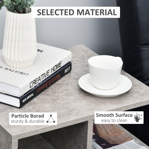 HOMCOM Side Table, 3 Tier End Table with Open Storage Shelves for Living Room, Bedroom