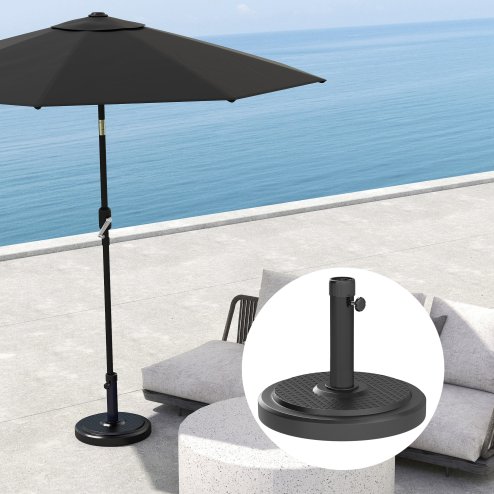 Outsunny 22kg Garden Parasol Base, Round HDPE Sun Umbrella Base, Heavy Duty Outdoor Umbrella Stand for 38mm or 48mm Outdoor Umbrella Poles, Black